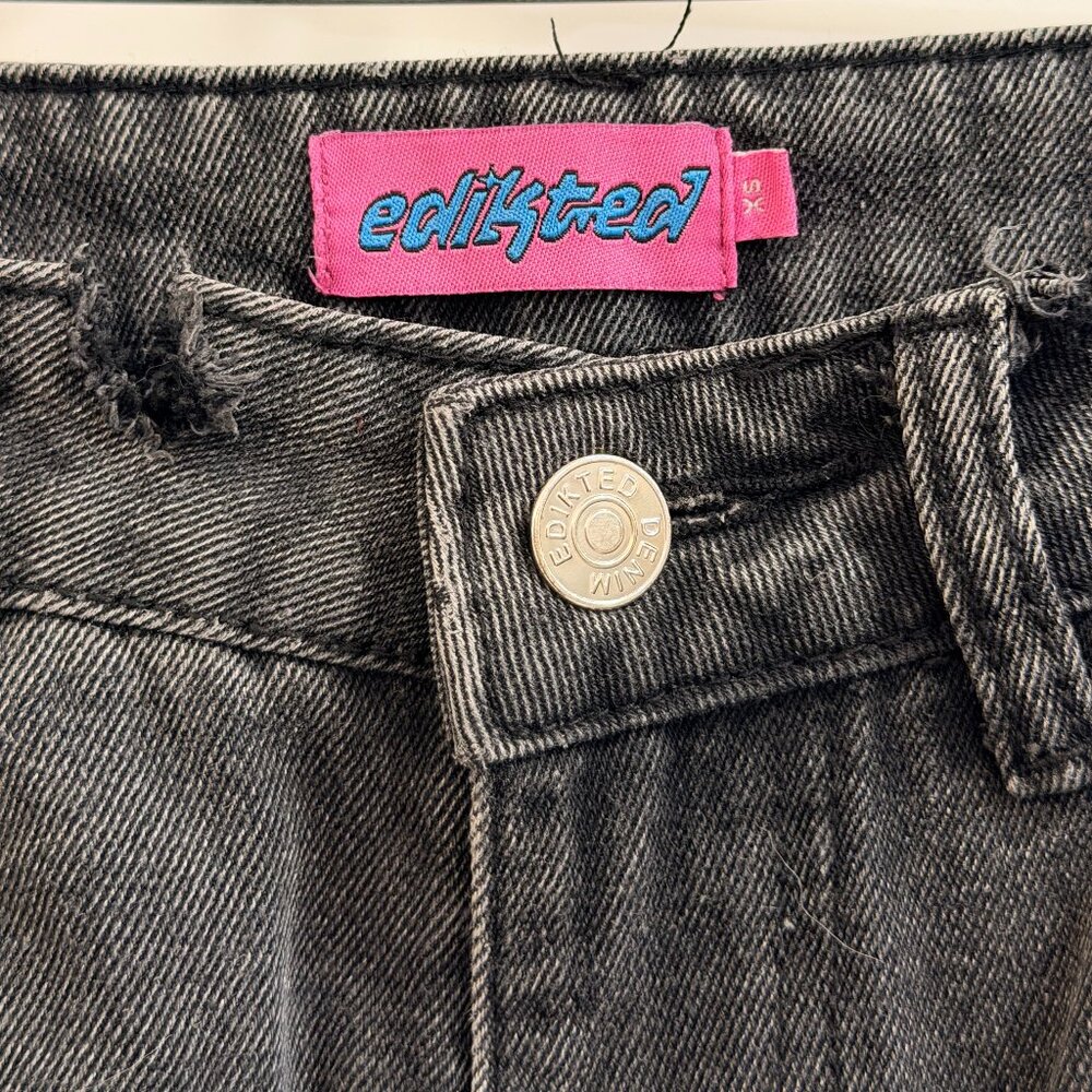 Edikted Washed Black Wide-Leg Jeans XS Raw Hem 100% Cotton - Picture 2 of 9